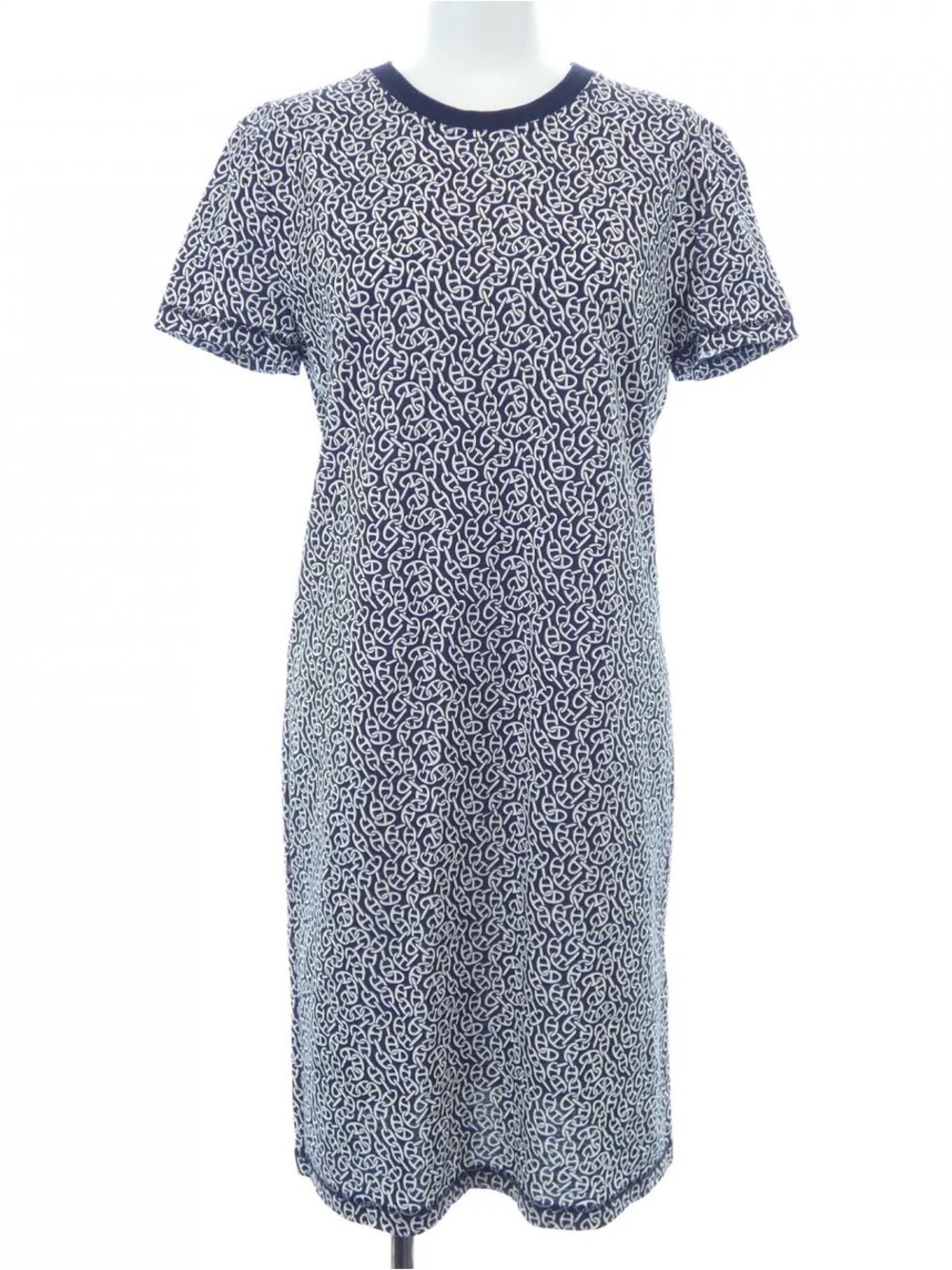 Hermes Naoussa Cotton Dress in Navy and White Chaine D’Ancre Print, size 34